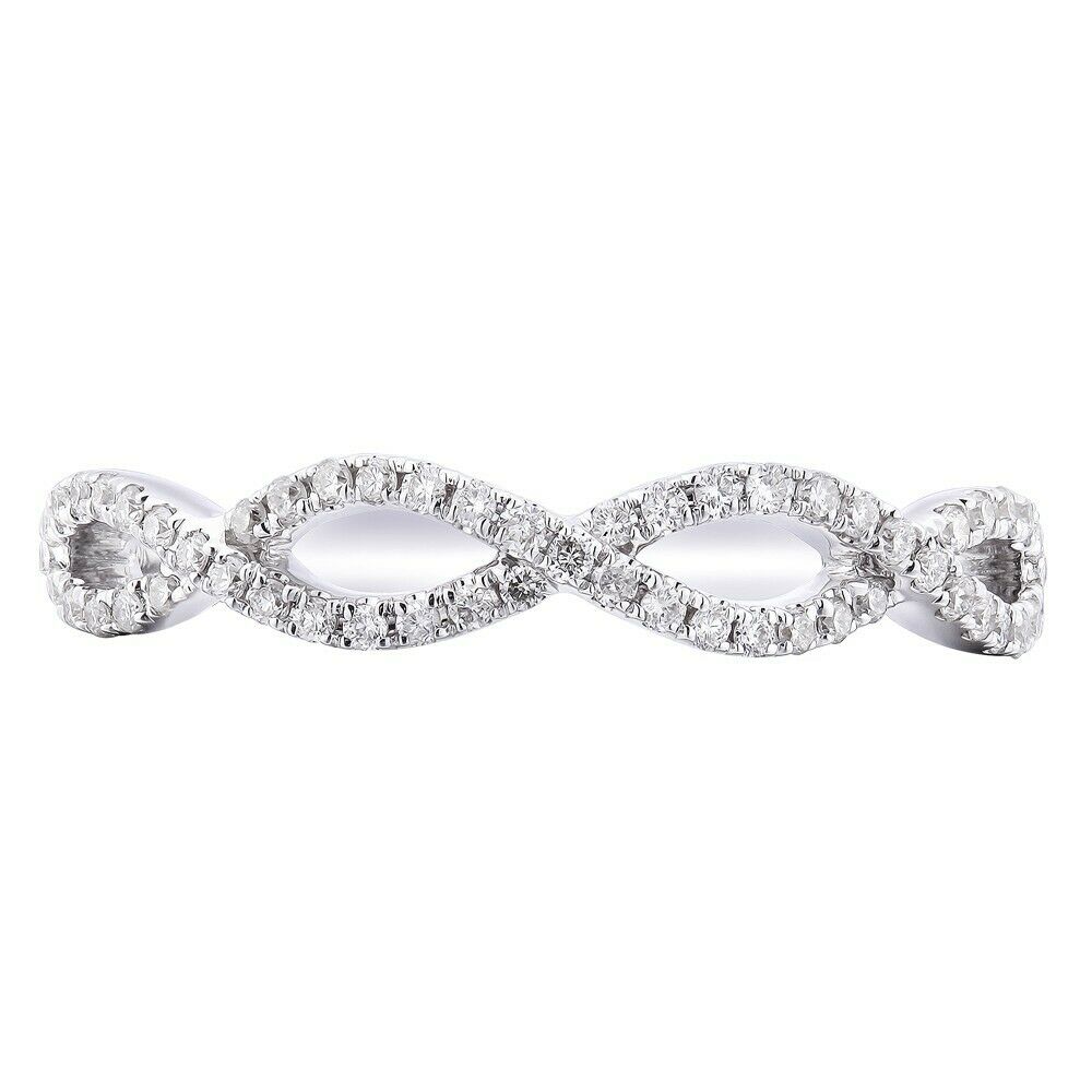 True 18K White Gold 0.25cts Genuine Twist Diamond Pave Ladies Ring Sz 6.5