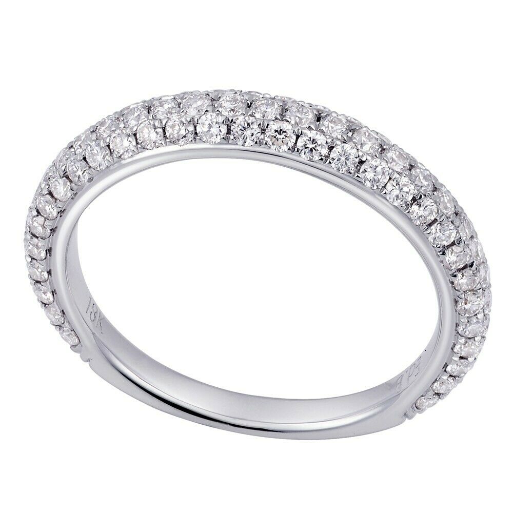 True 18K White Gold Pave Diamond Ladies Wedding Band Ring 0.73cttw Size 6.5