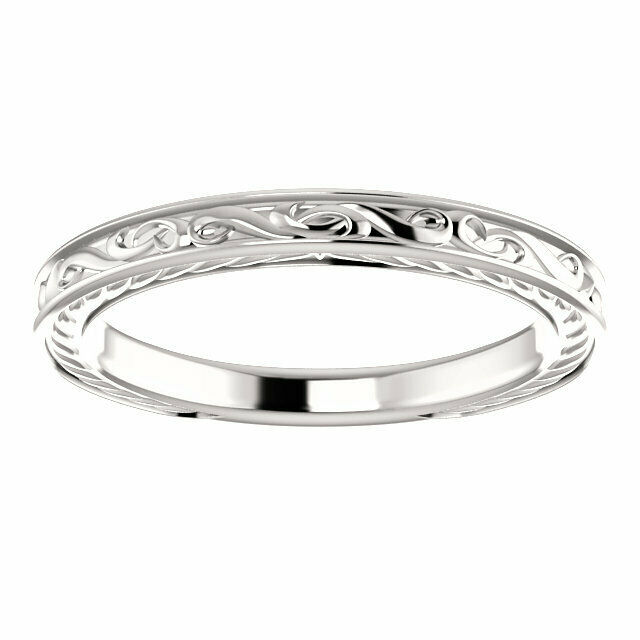 True 14K White Vintage-Style Engraved Carved Band Size 7