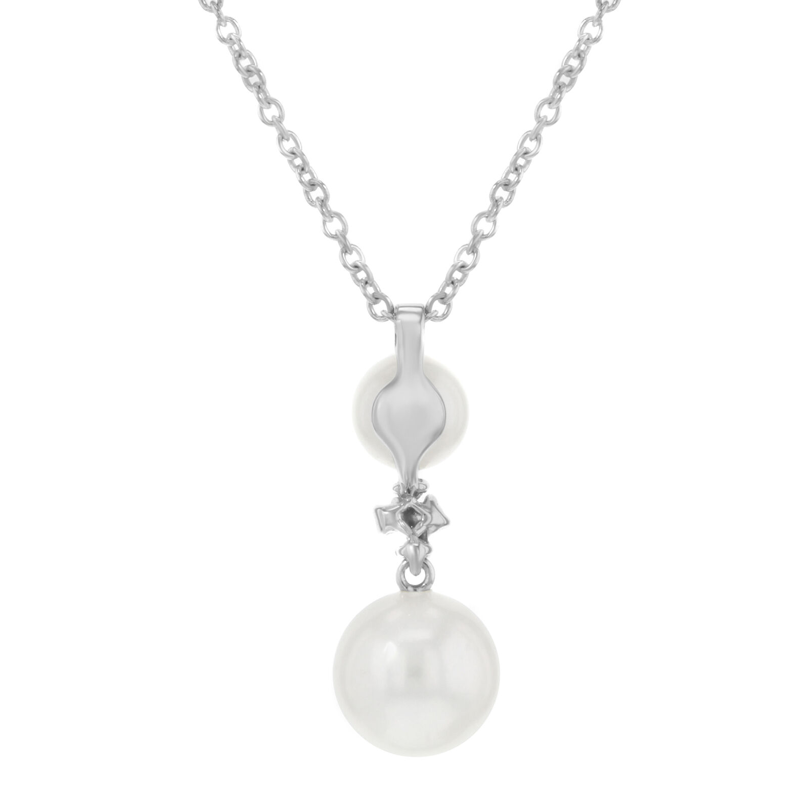 True 18k White Gold Pearls Diamonds Pendant Necklace