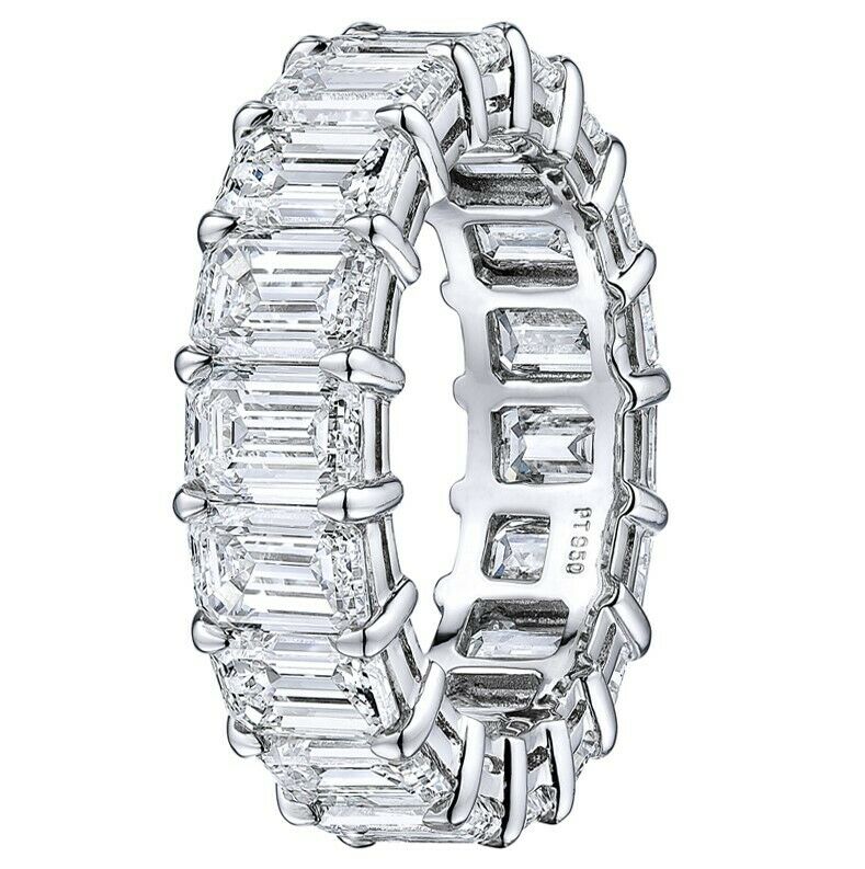 True Platinum Emerald Cut Diamond Eternity Band 8.51cts