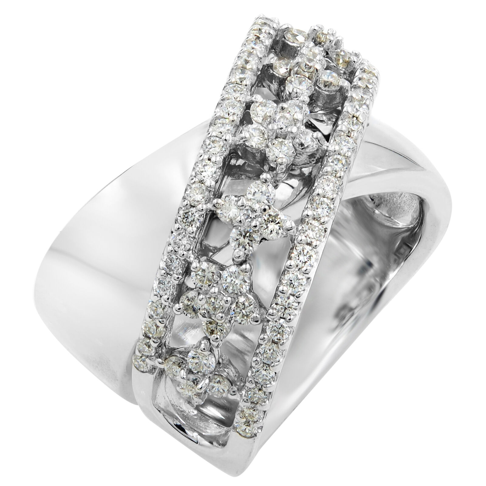 True Cross Over 0.93 cts Diamond Ring 18K White Gold
