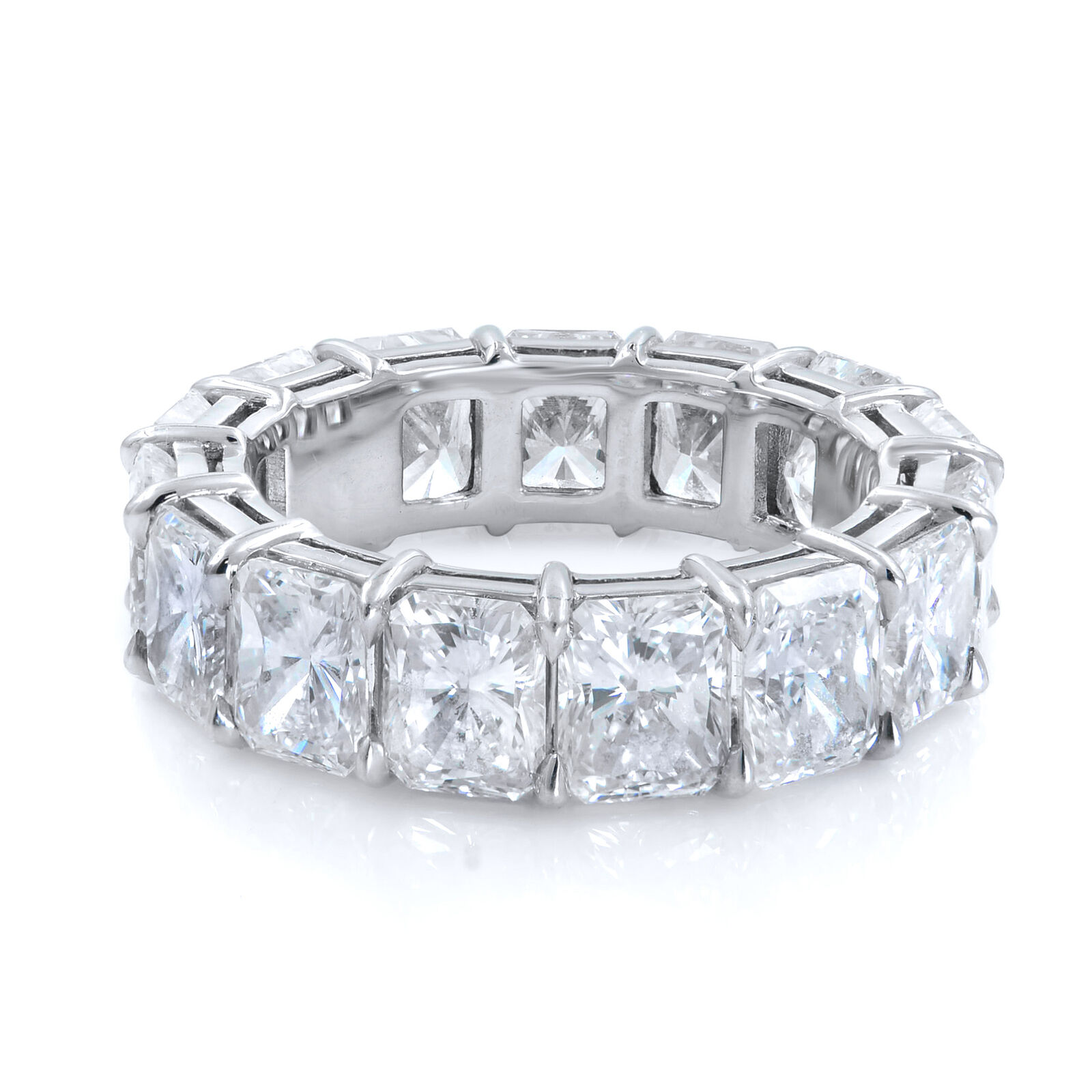 True Radiant Cut Diamond Eternity Band Ring 8.72cts Size 5.5 Platinum
