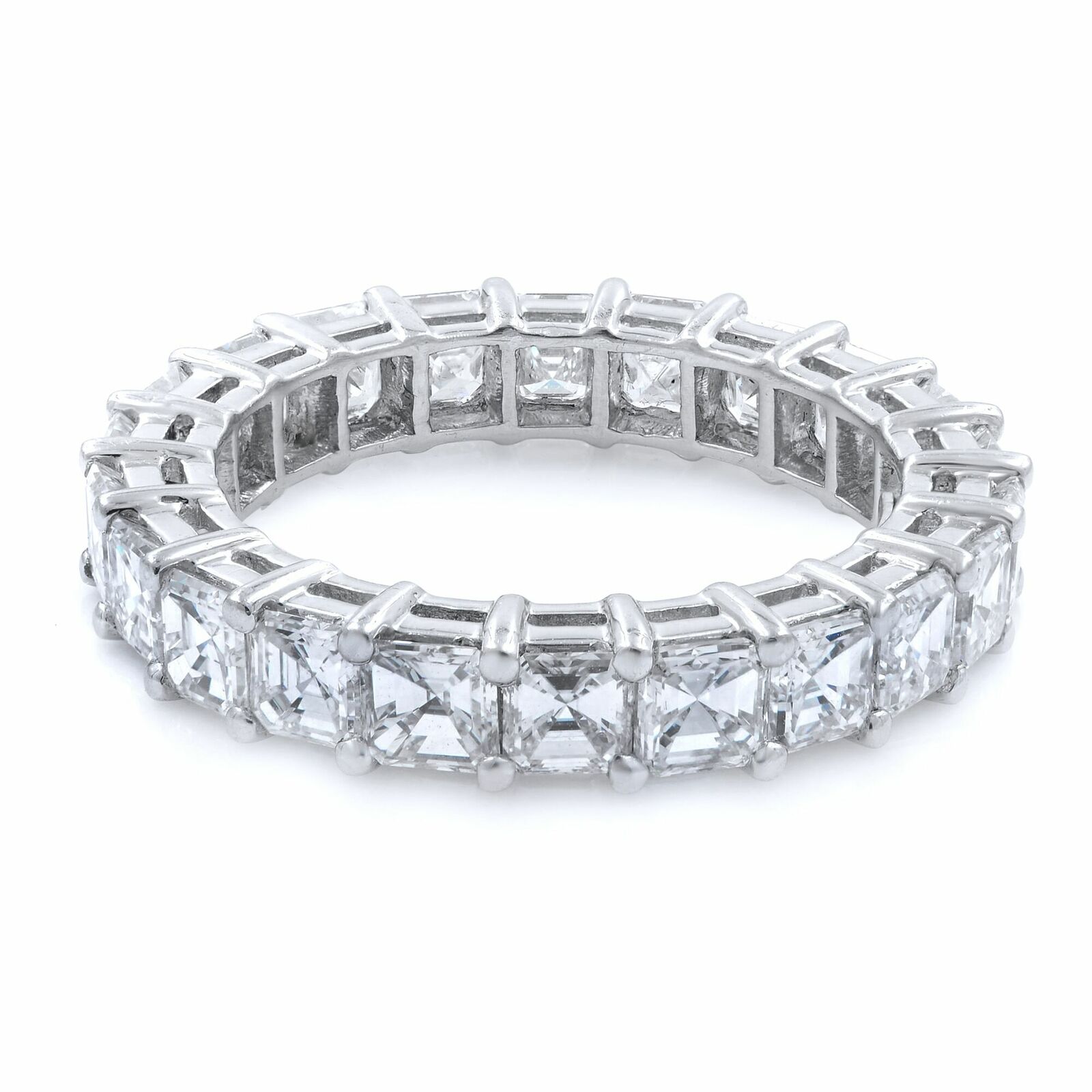 True Asscher Cut Diamond Eternity Ring Band 3.98cts Size 6.25