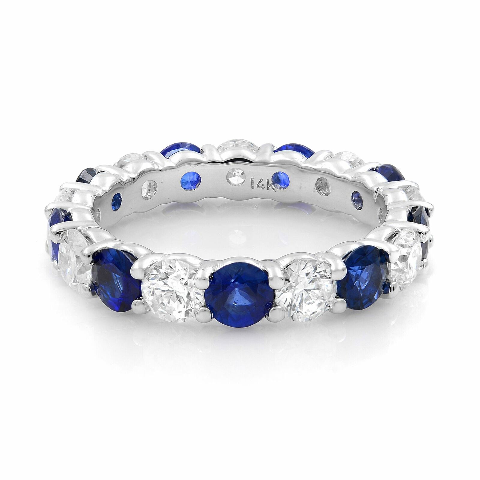 True 18K White Gold Blue Sapphire and Diamond Eternity Band Size 6