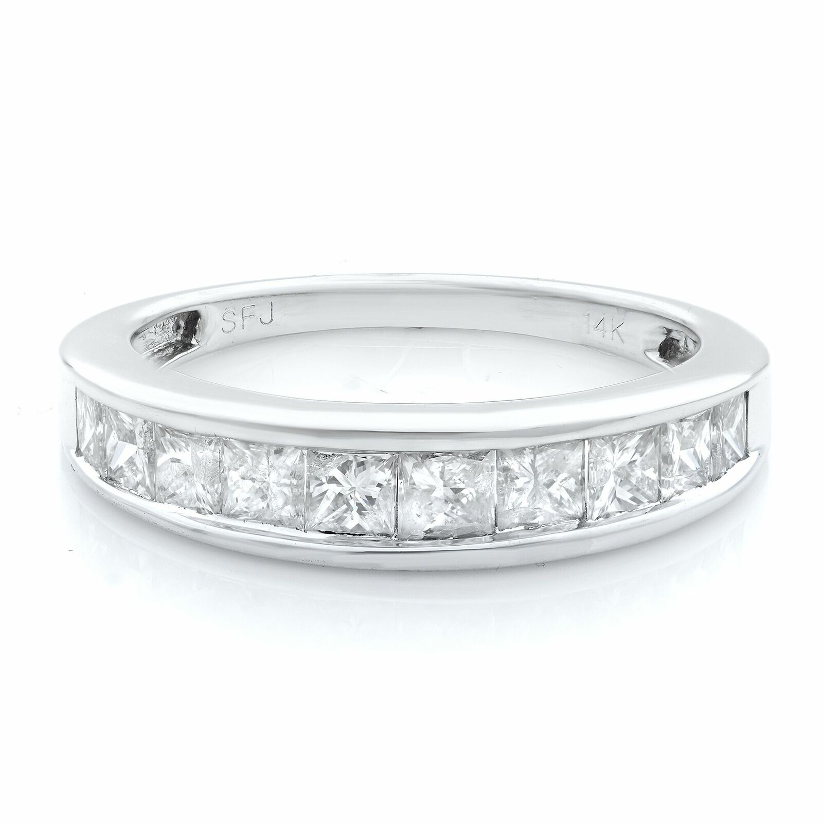 True 14K White Gold Princess Cut Diamond Channel Set Wedding Band 1.00ct