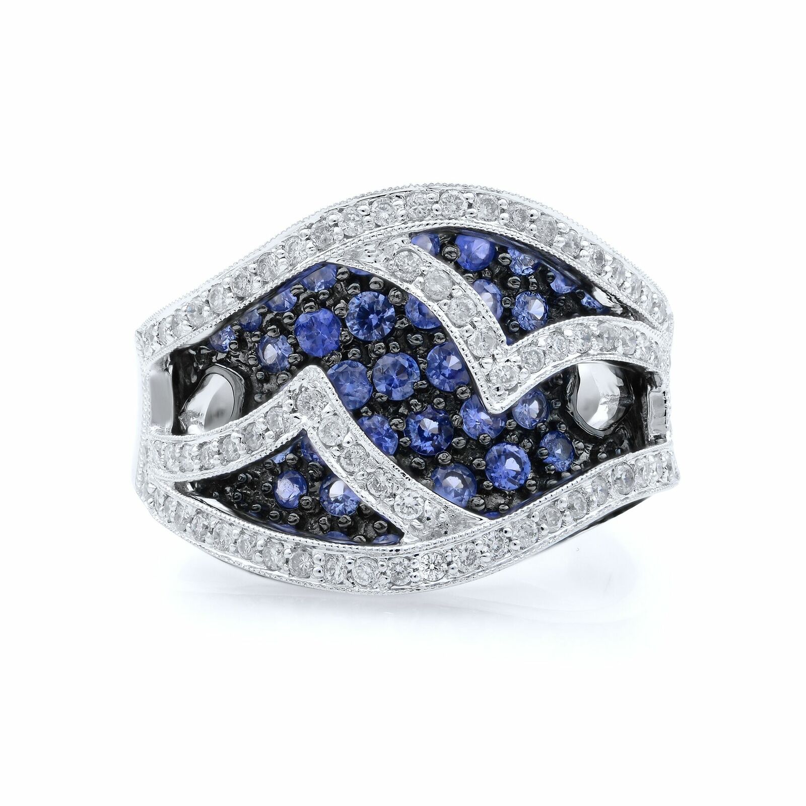 True 14K White Gold Diamond and Light Blue Sapphire Ring Size 7