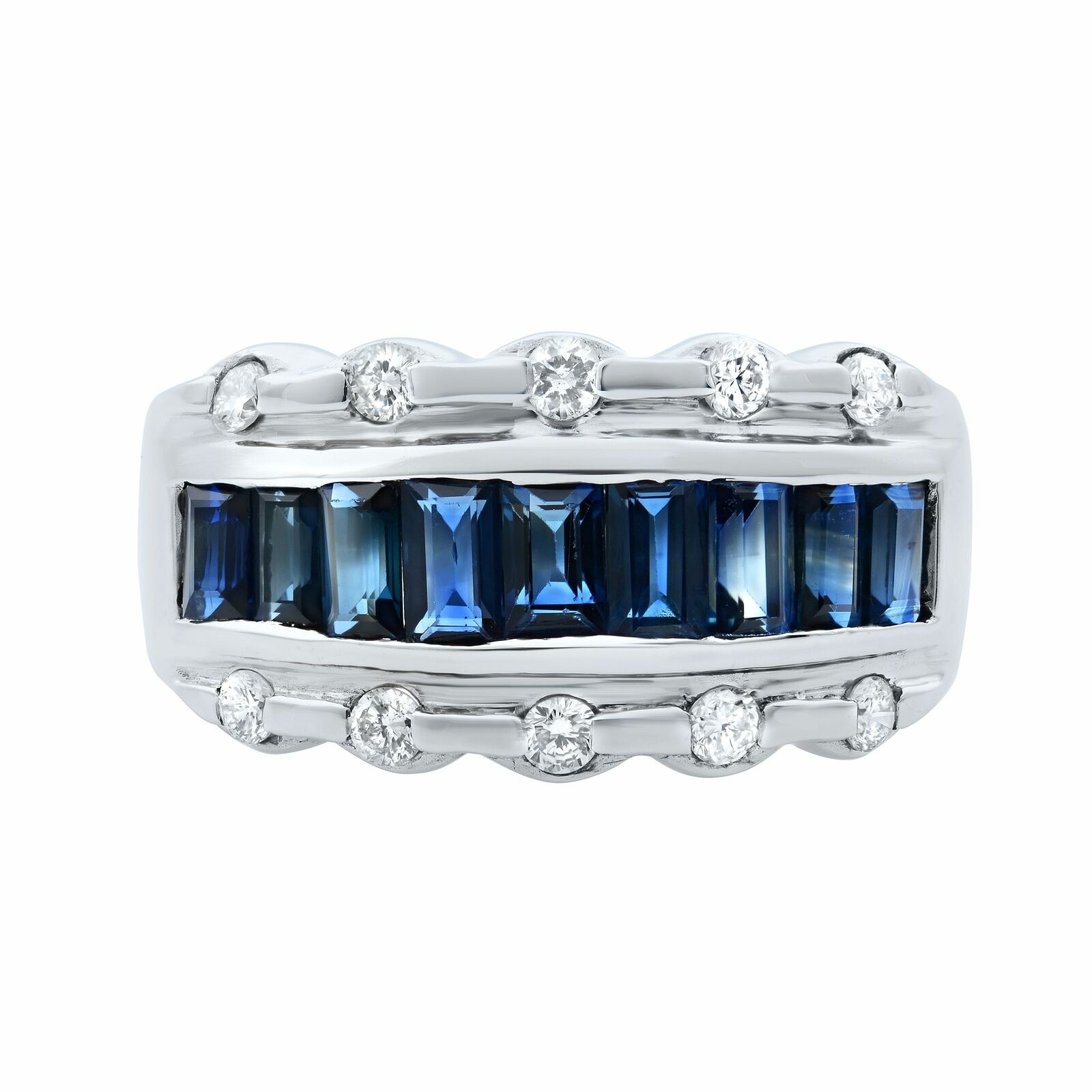 True 18K White Gold  Blue Sapphire Diamond Ladies Ring Size 8