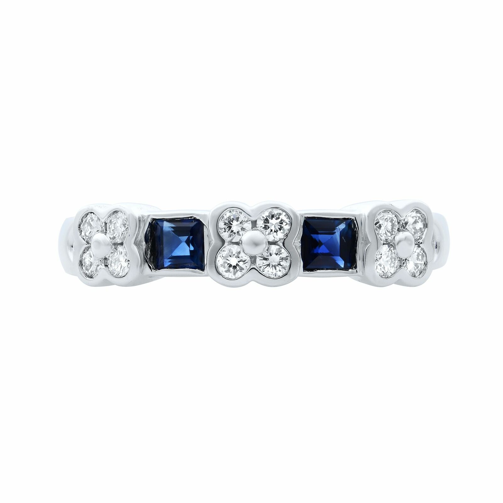 True 14K White Gold Diamond and Blue Sapphire Band Size 6.25