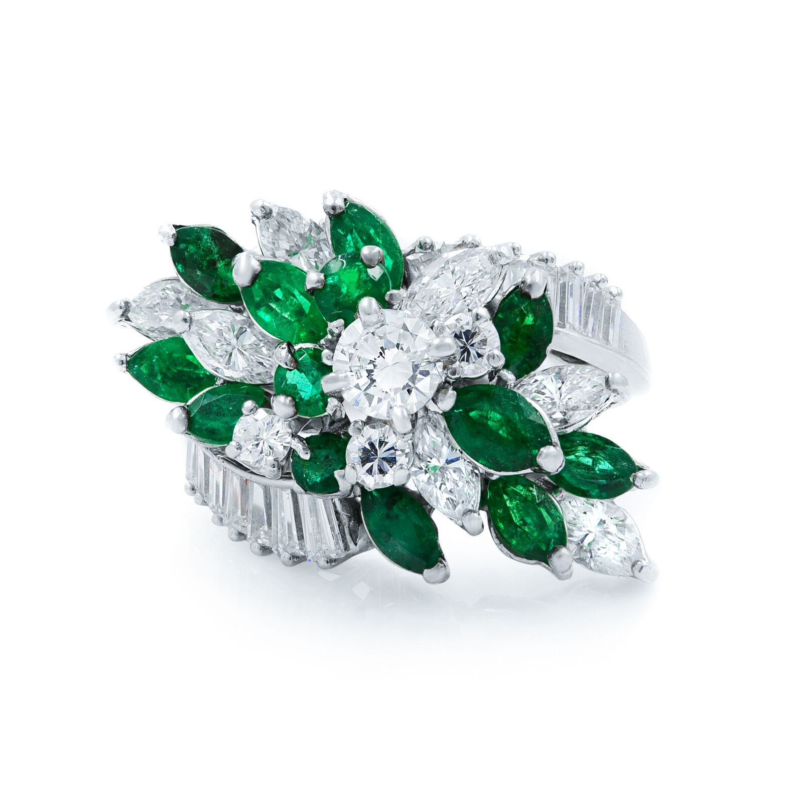 True Green  Emerald Platinum Cluster Vintage Diamond Ring 2.70cttw Size 7