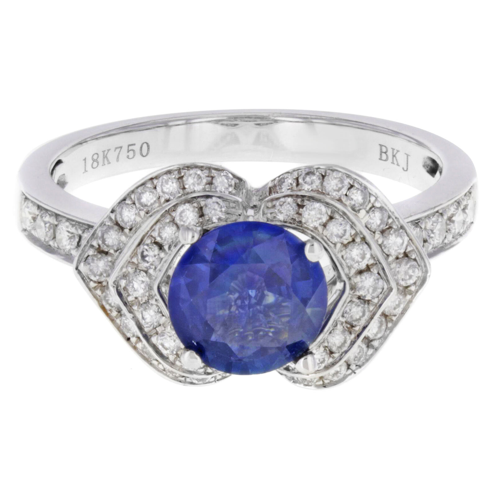 True Round Sapphire Diamond Ring 1.5 cttw 18K White Gold