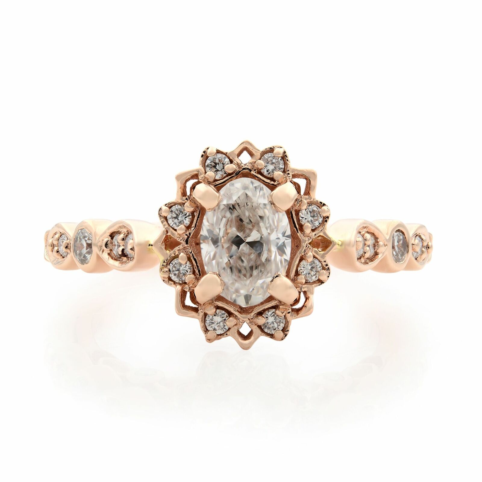 True 14K Rose Gold Oval Halo Diamond Engagement 0.75cts Ring 5.75