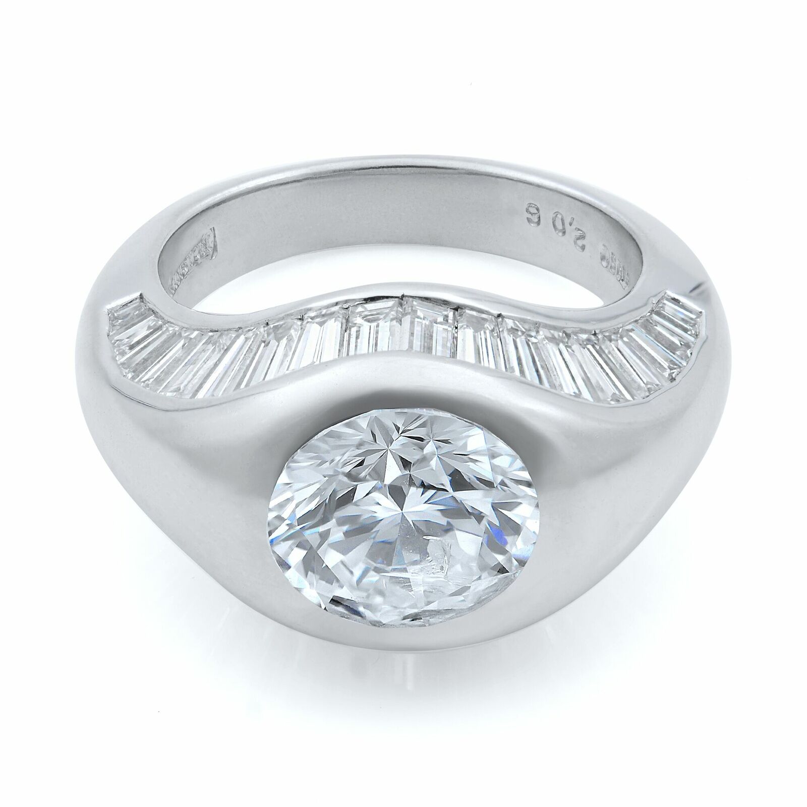 True Platinum Unique Baguette Cut Diamonds and Round Center Stone Ring Size 5
