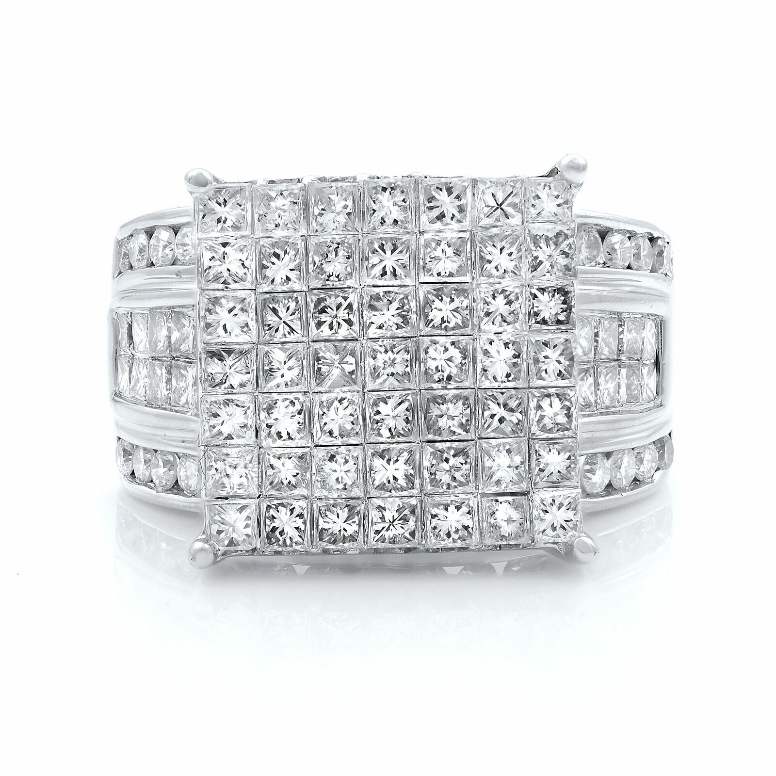 True 14K White Gold Wide Band Diamond Engagement Ring 3.00ct SZ 8