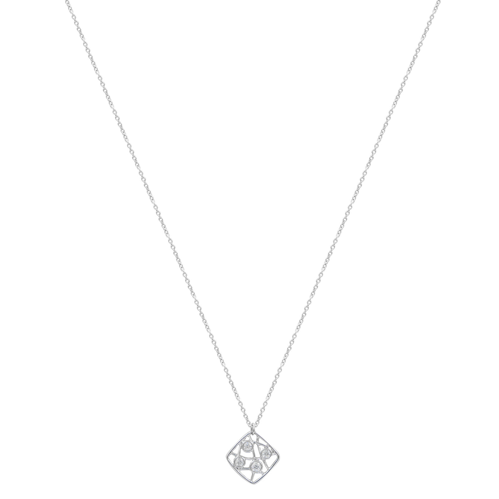 True 0.15cts Brocade 18K White Gold Diamond Ladies Pendant Necklace