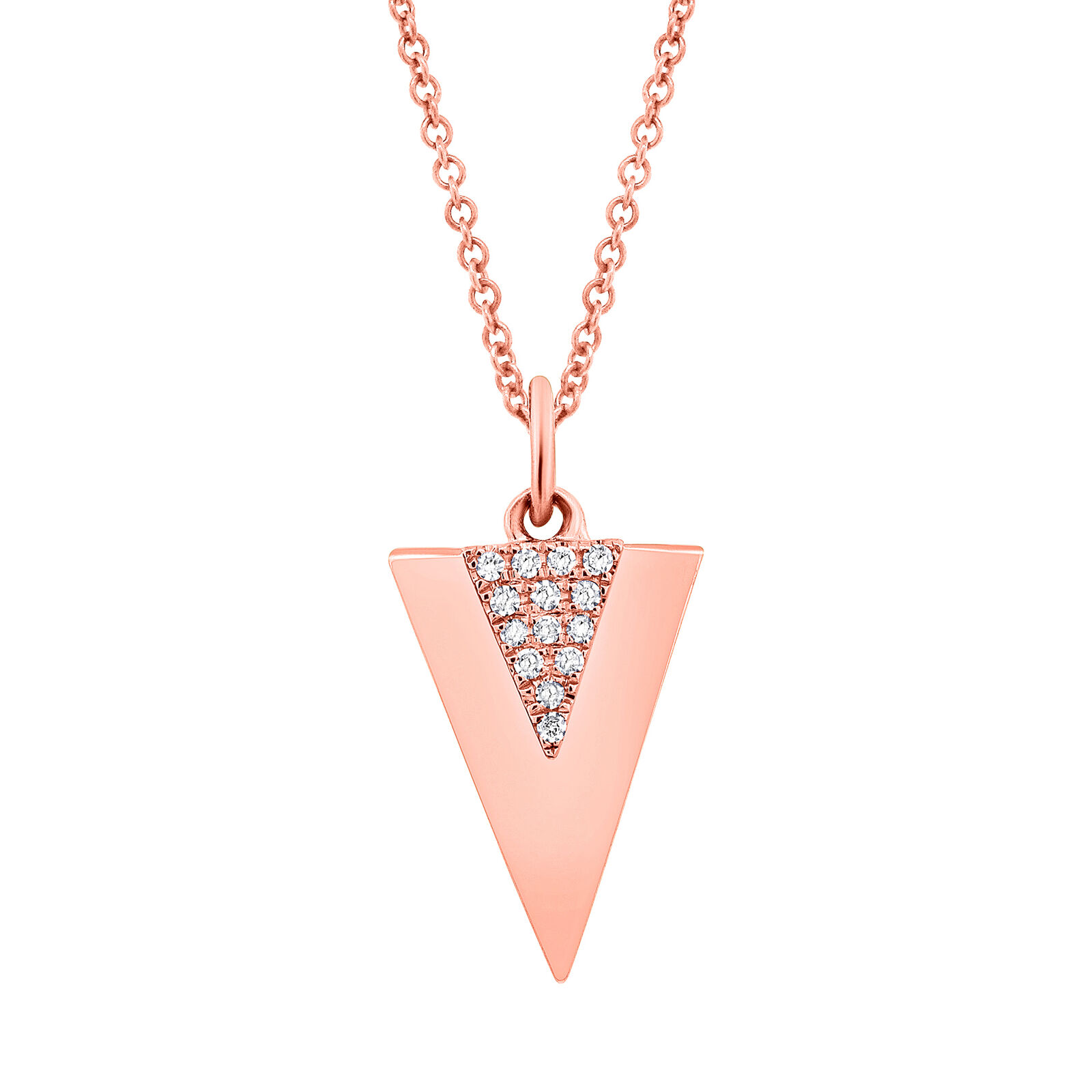 True 14K Rose Gold Diamond Triangle Necklace Sz18 0.03cttw