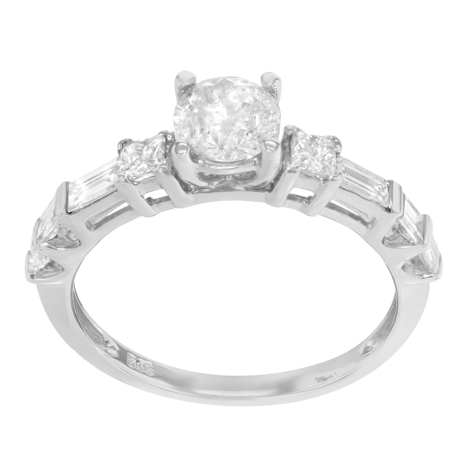 True 14K White Gold Diamond Accented Womens Engagement Ring 1.40 Cttw Size 7.25