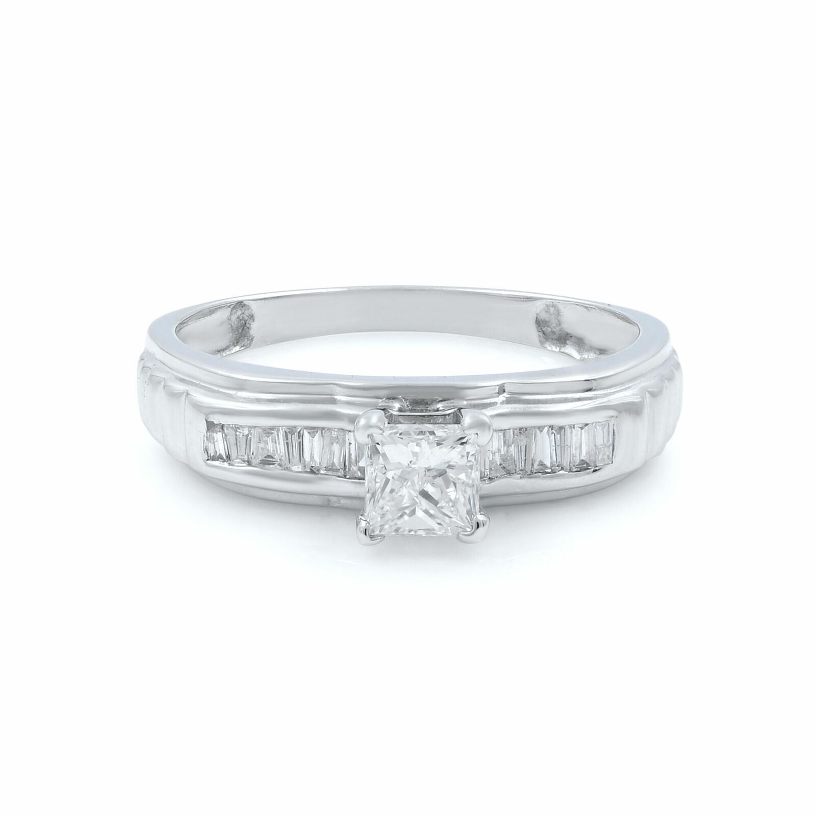 True 18K White Gold Princess Cut Diamond Ladies Engagement Ring 0.60Cttw