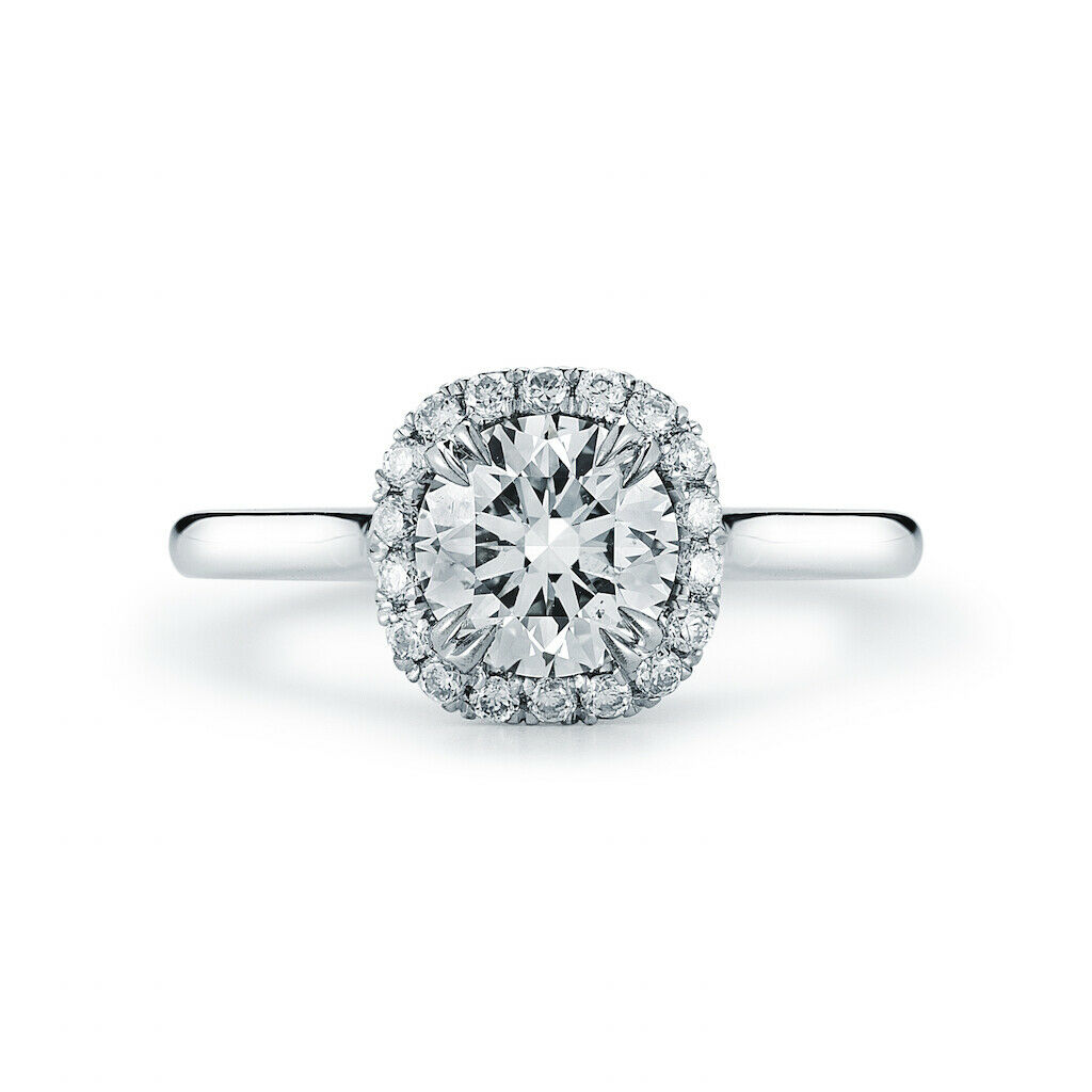 True Round Diamond Halo Engagement Ring in Platinum 0.82cts F VS1 GIA