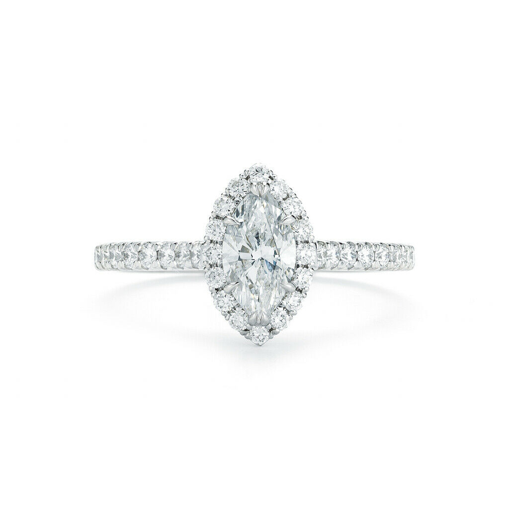 True Marquise Cut Halo Set Diamond Engagement in Platinum 1.59cts