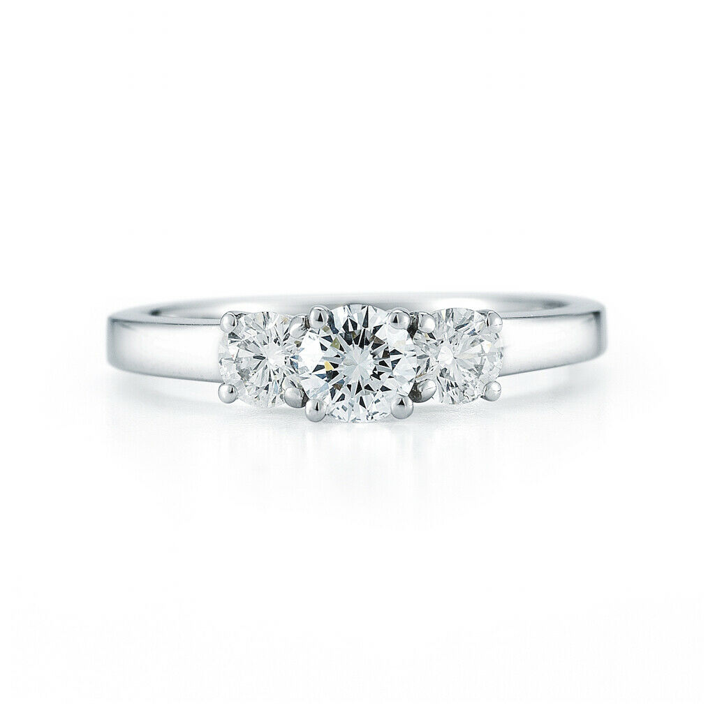 True 3-Stone Ladies Ring 14K White Gold 1.03cttw IGI Certified Diamond Solitaire
