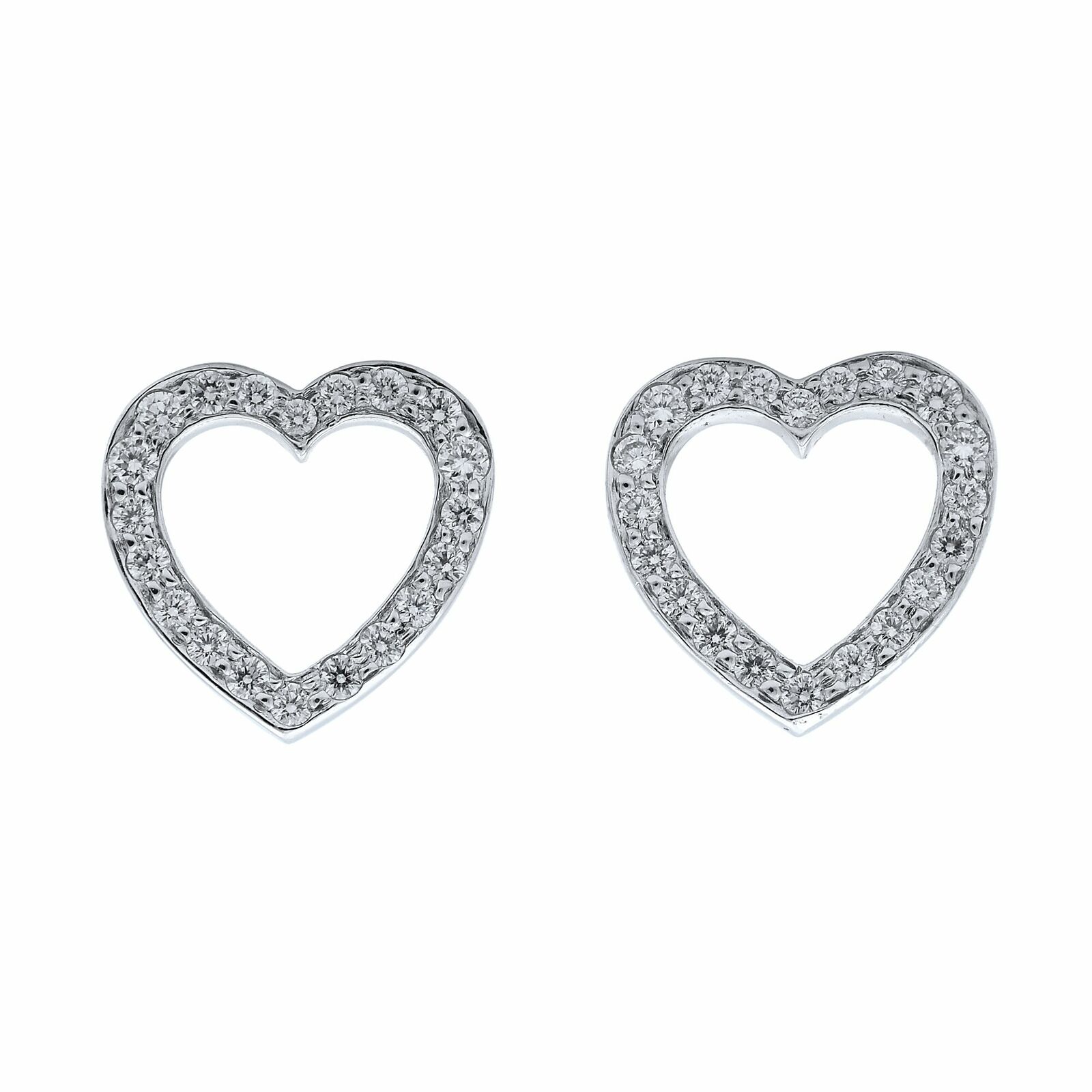 True Tiffany  Co Platinum Diamond Open Heart Stud Earrings 0.08cts
