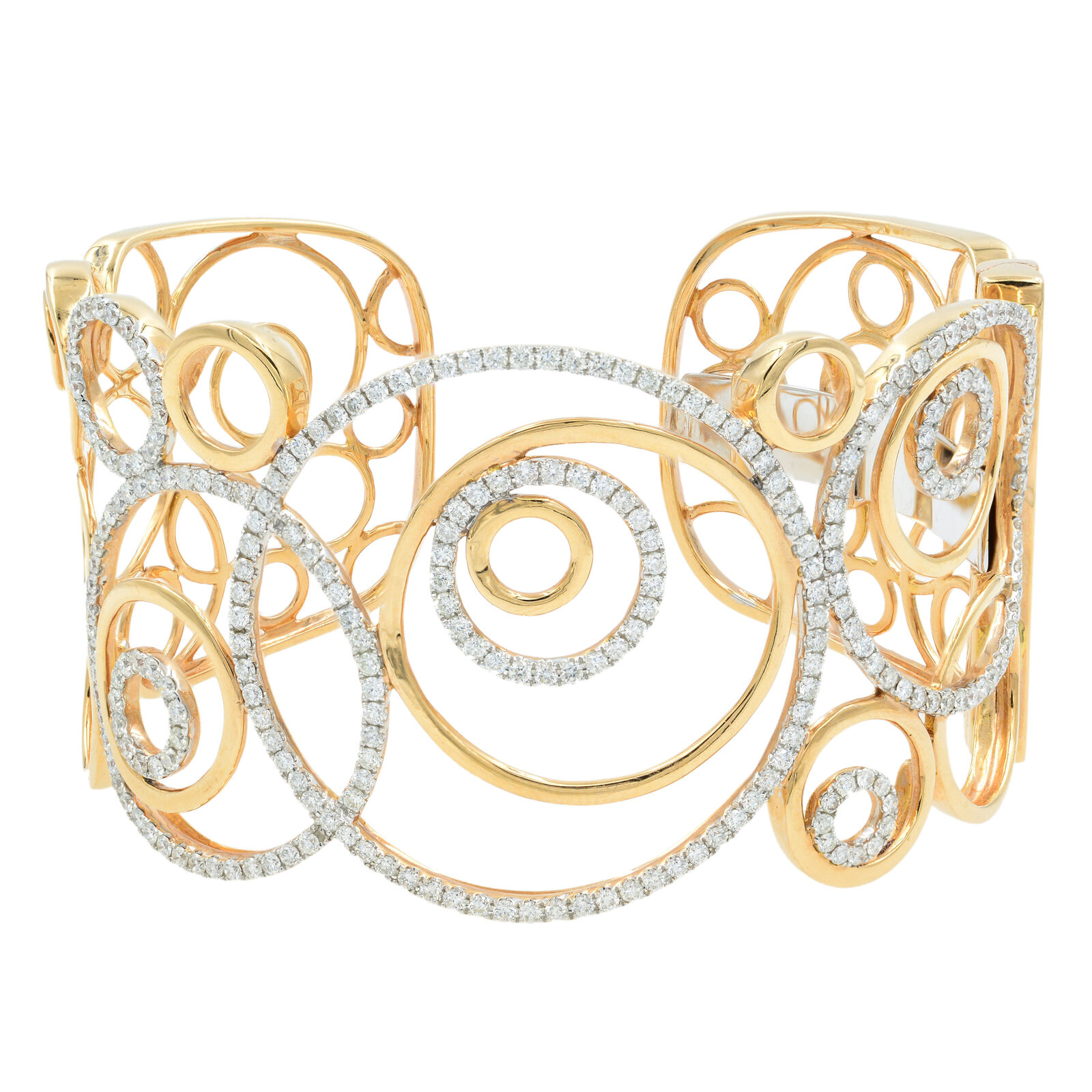 True Open Scroll Rose Gold Cuff Bangle Bracelet 3.93cts