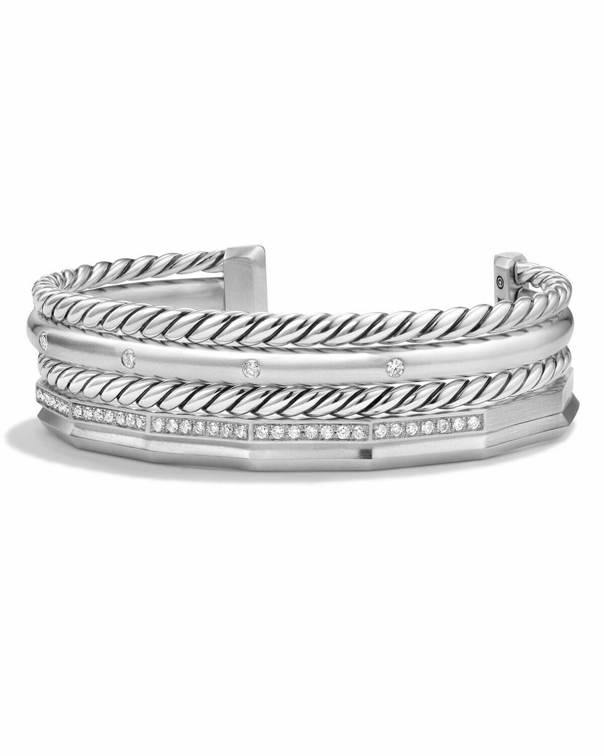 True Stax Narrow Cuff Bracelet with Diamonds 0.50twt Silver