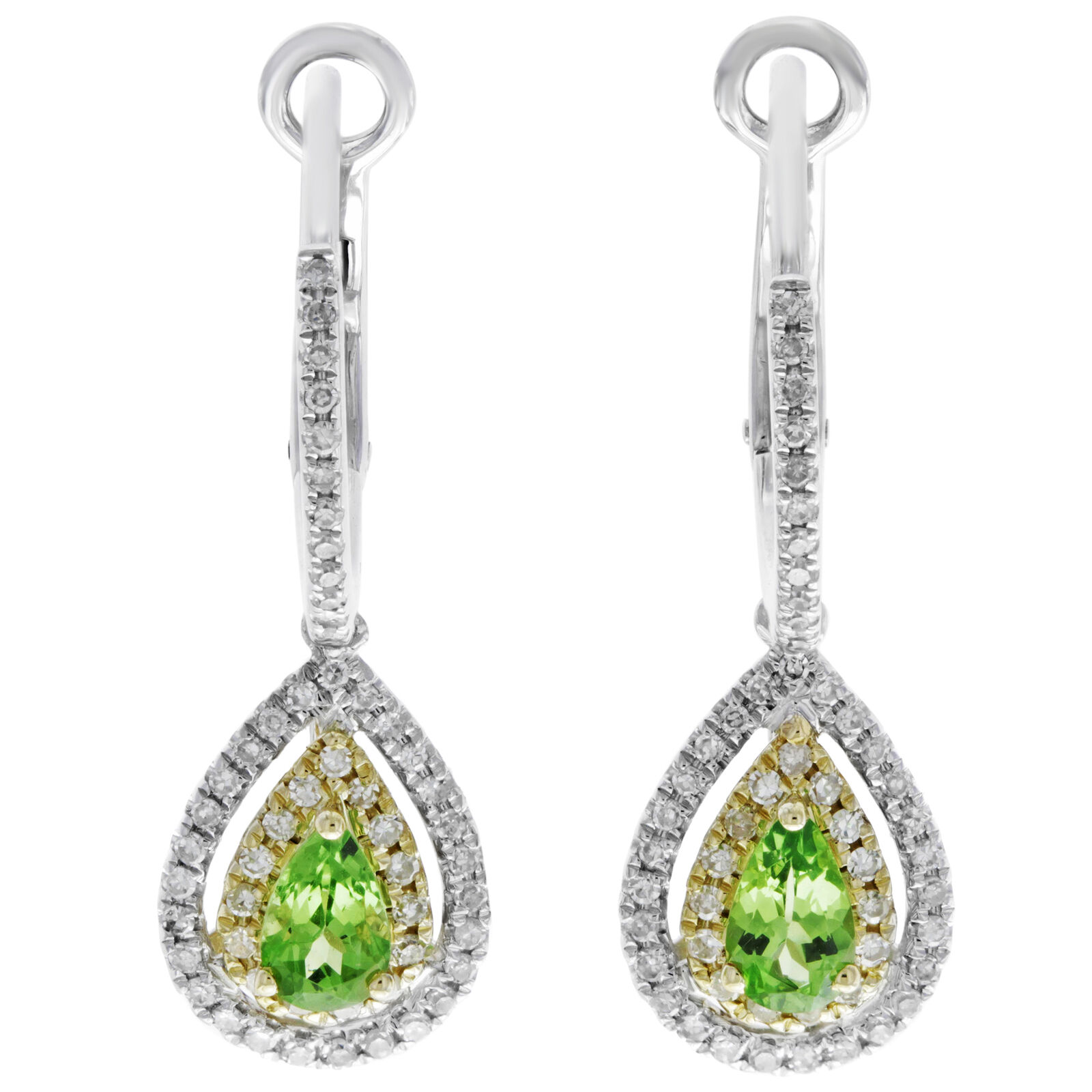 True Double Pave Drop Green Garnet Earrings Hinged Backing Earring 14K