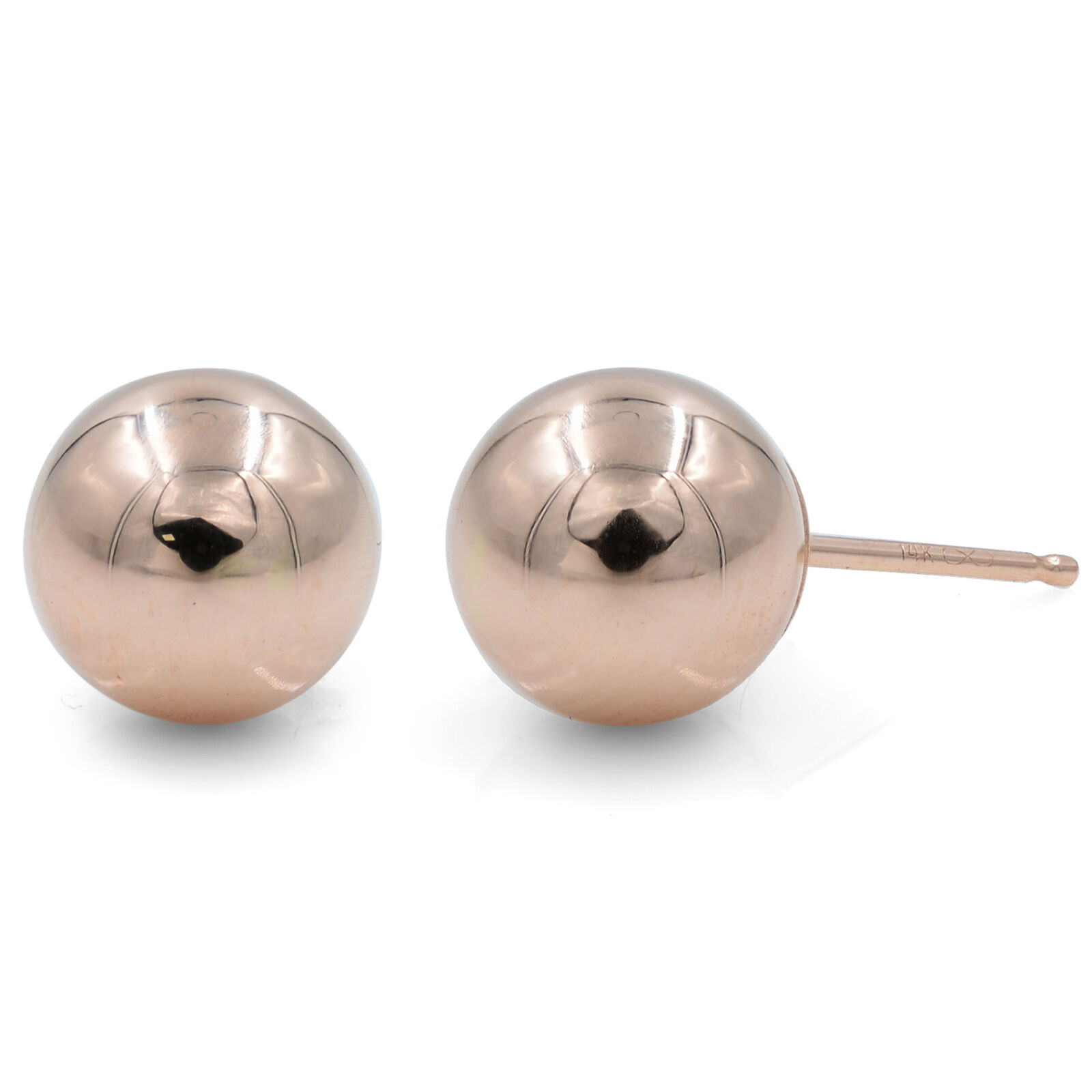 True Rose Gold Round Ball Stud Earrings 14K Gold 10mm