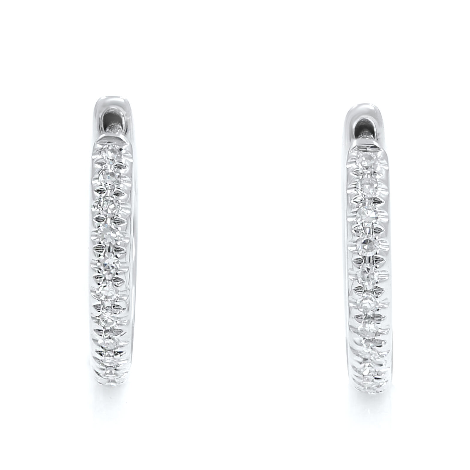 True 14K White Gold Diamond Huggie Earrings 10mm 0.07cttw 