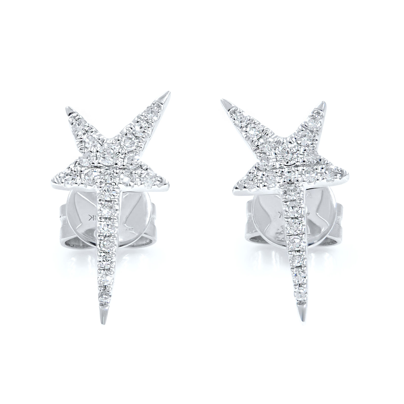True 14K White Gold Pave Diamond Star Stud Earrings 0.13cttw