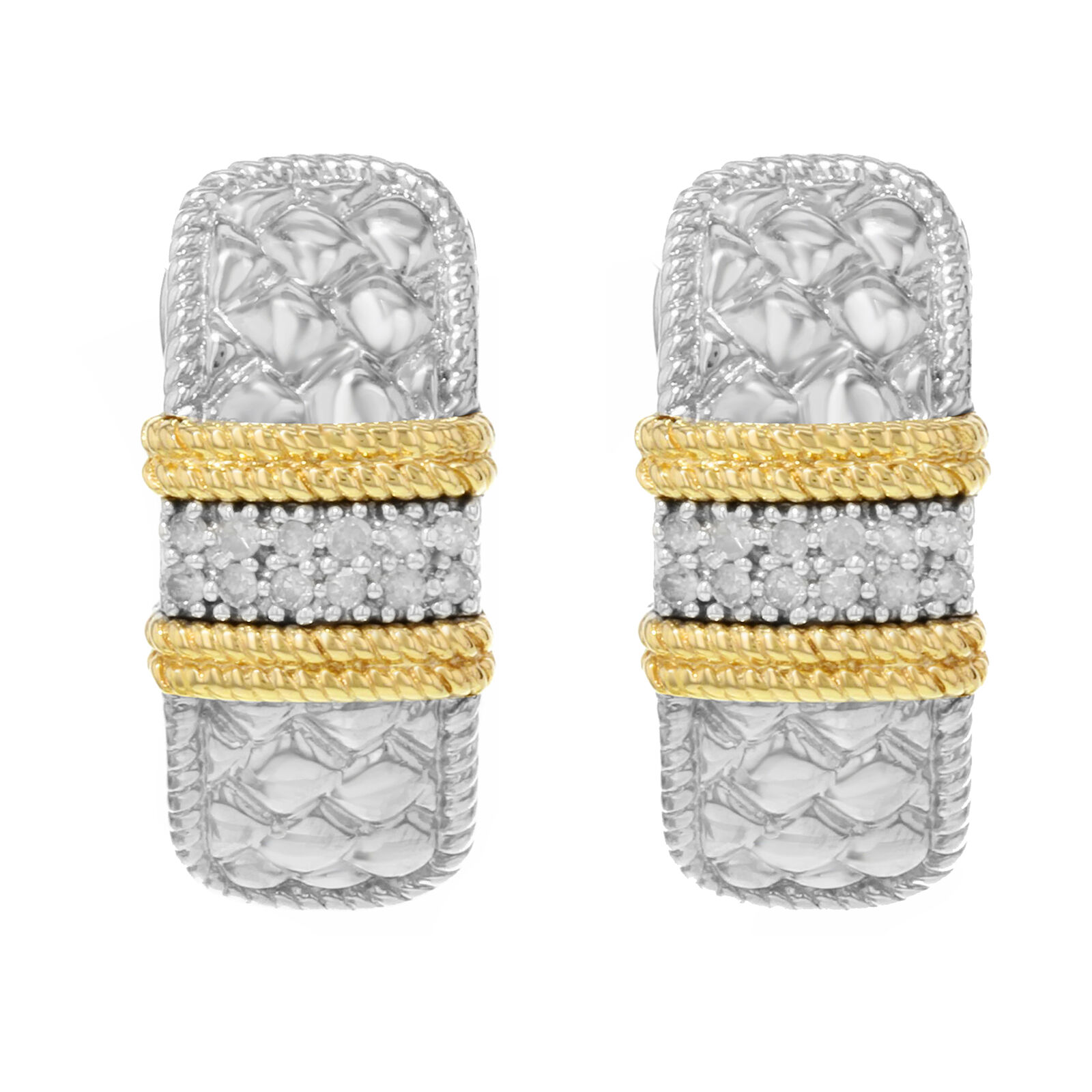 True 14k White  Yellow Gold appx. 0.03 Cttw Round Cut Diamonds Ladies Huggi Earrings