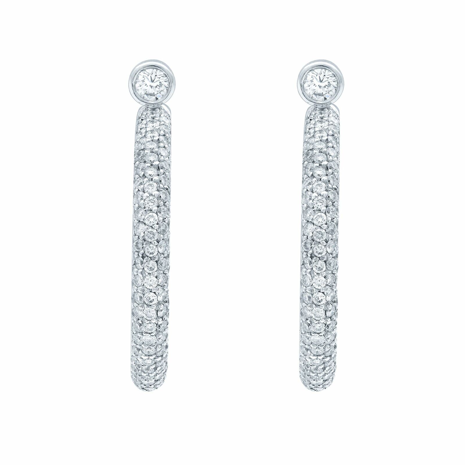 True 18K White Gold Diamond Hoop Earrings 37mm 6.39cts