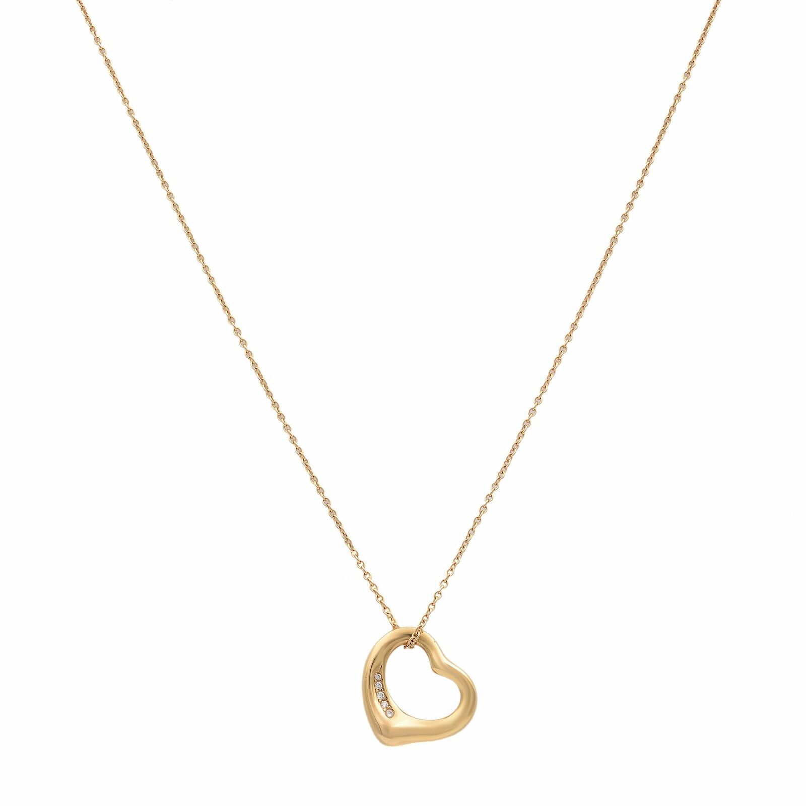 True Tiffany  Co 18K Rose Gold Elsa Peretti Open Heart Pendant 0.02cts