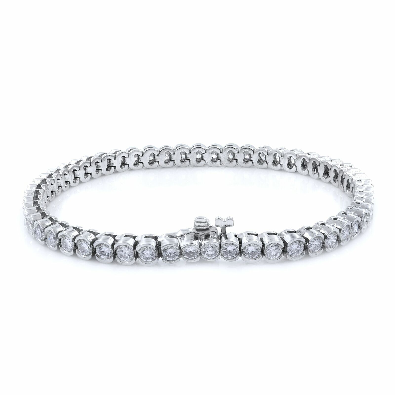 True 18K White Gold Bezel Set Round Diamond Bracelet 4.93cts