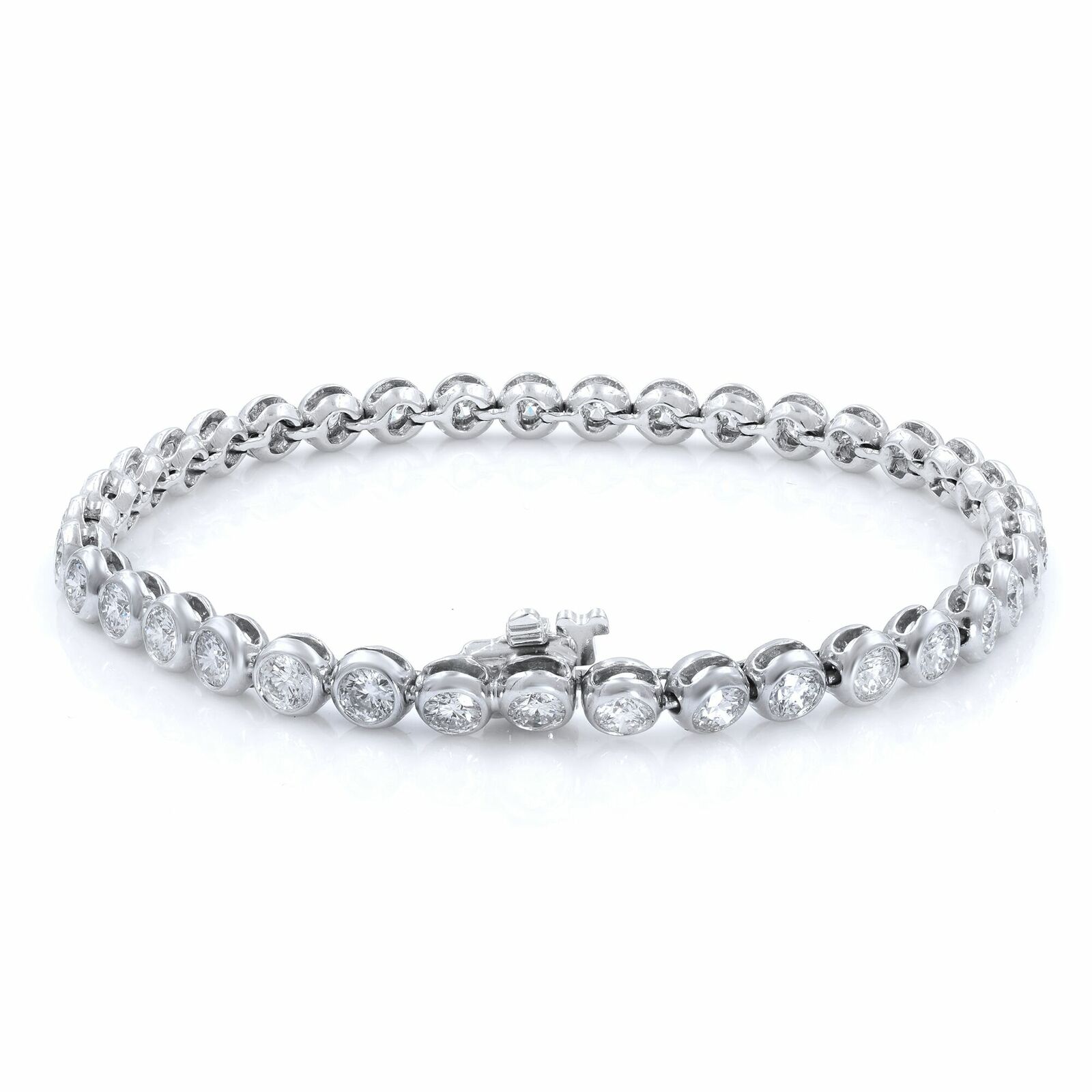 True 14K White Gold Bezel Set Diamond Bracelet 5.50cts