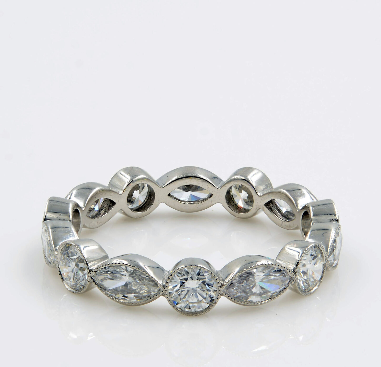 True 1.75cts Platinum Marquise and Round Diamonds Eternity Band Size 6.5