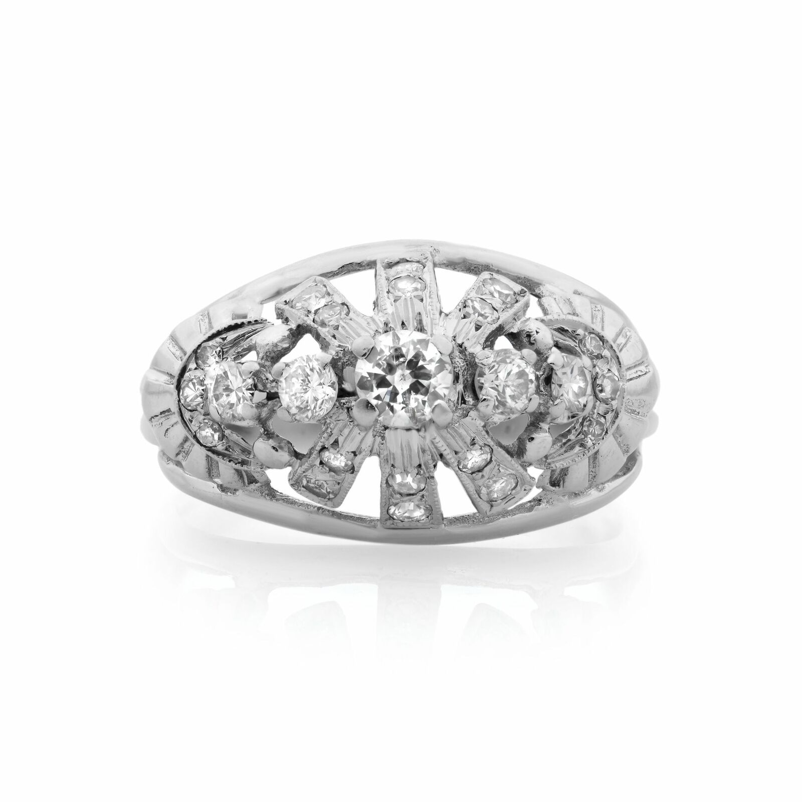 True Vintage 14K White Gold Diamond Cocktail Ring 0.36cts Size 7