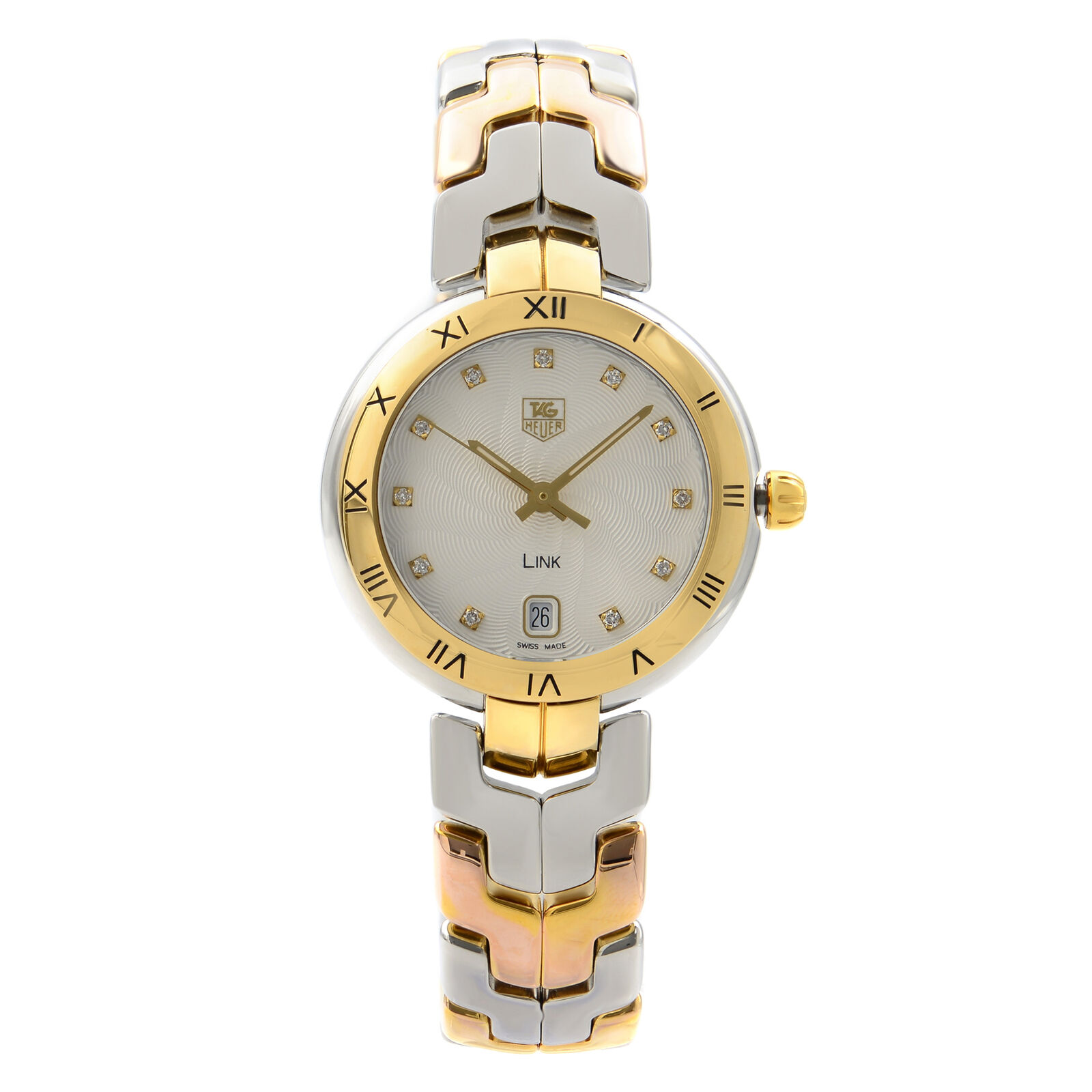 TAG Heuer Link Steel 18k Yellow Gold Diamond Guilloche Watch WAT1350.BB0957