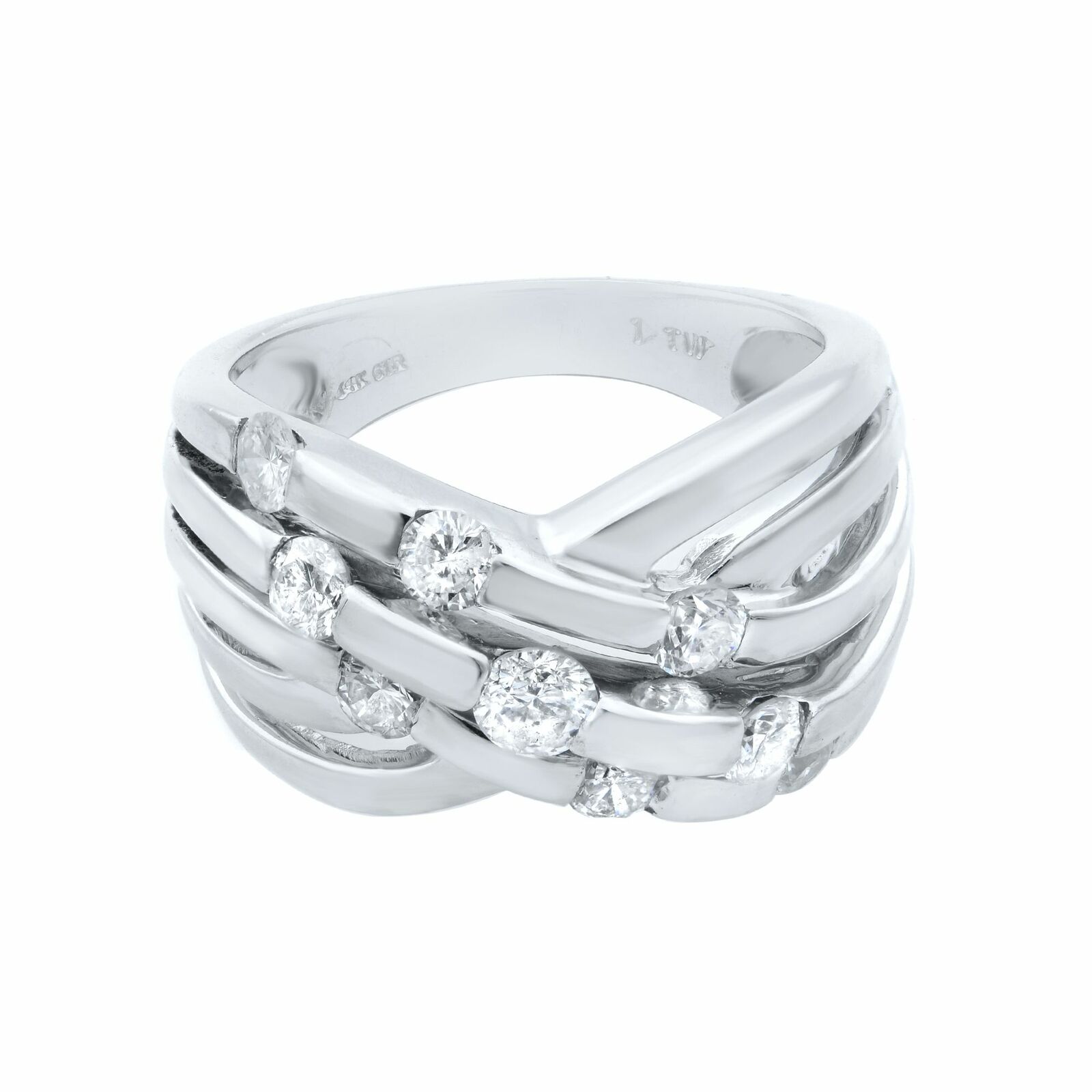 True 14K White Gold Wide Crisscross Diamond Band 1.00cttw Size 7 