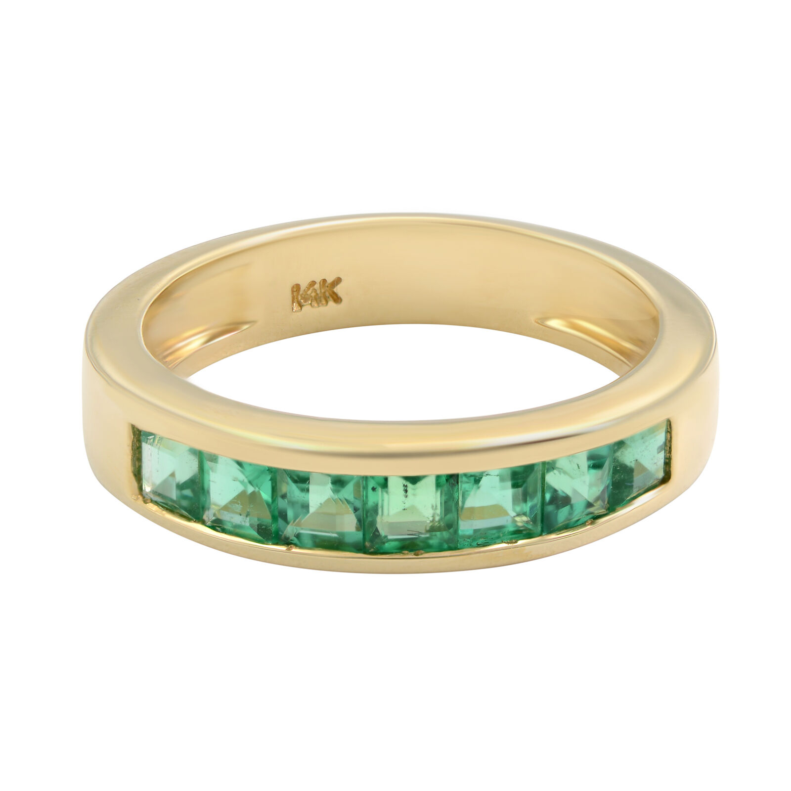 True 14K Yellow Gold Green Emerald Band Ring 0.81cttw Size 6