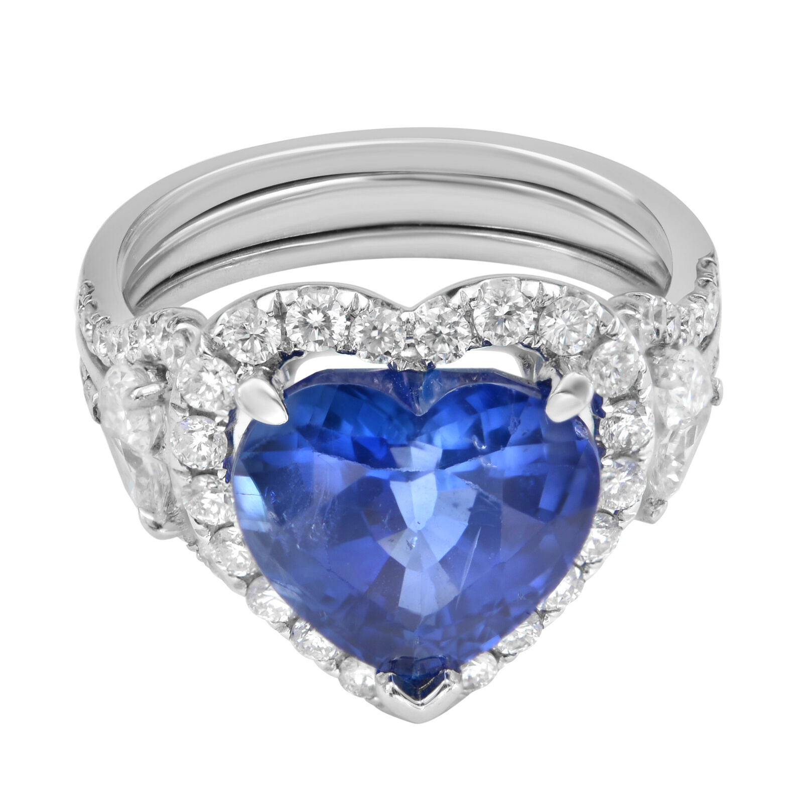 True 18K White Gold Natural Blue Sapphire  Halo Diamonds Art Deco Style Ring 5.44ct