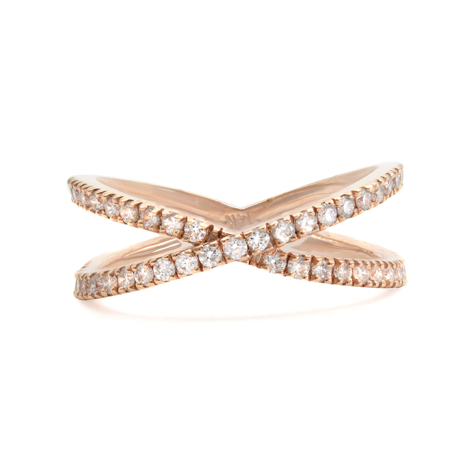 True 14K Rose Gold Diamond Criss Cross Ring Size 7.25 0.54cttw