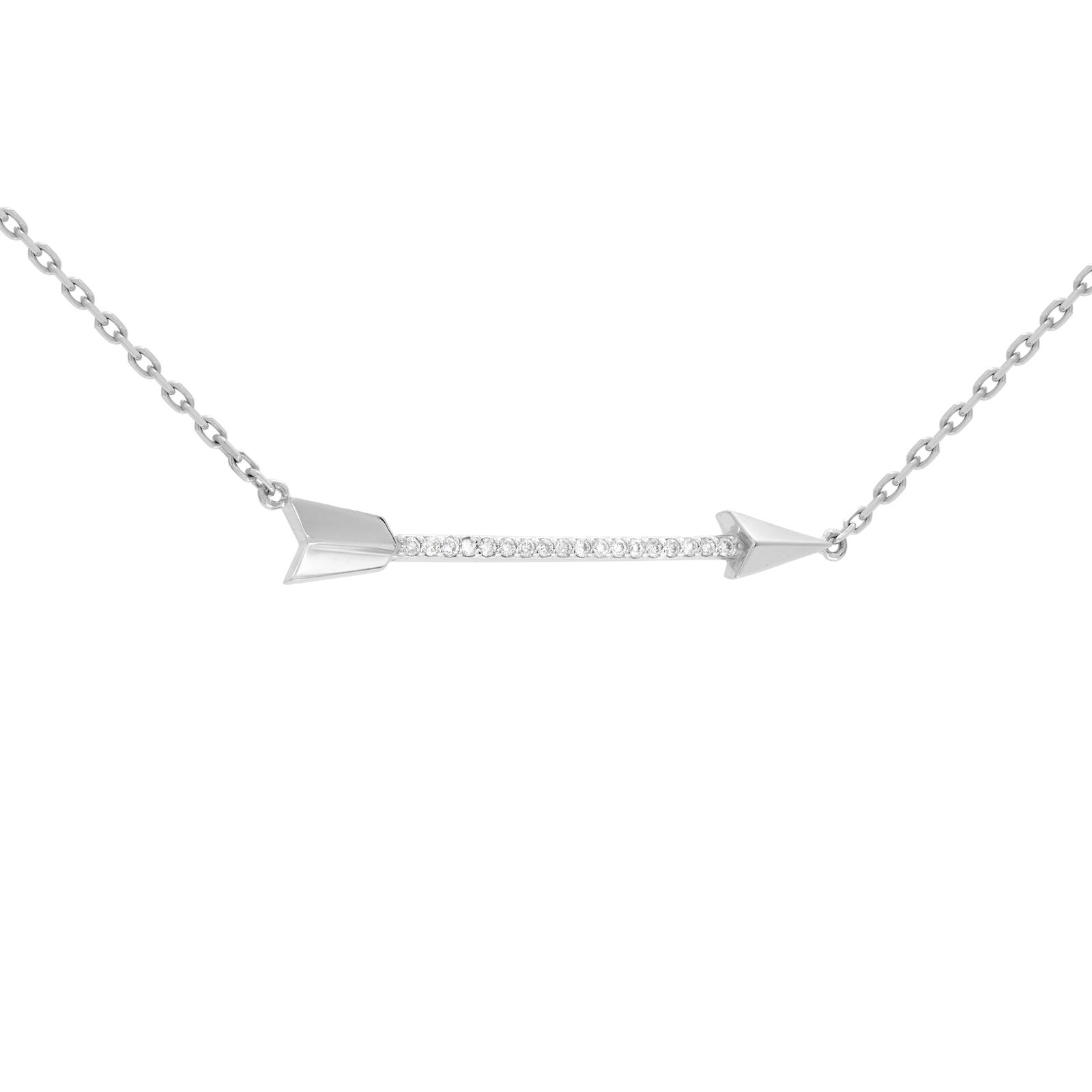 True 14k White Gold Diamond Arrow Necklace 0.10cttw 