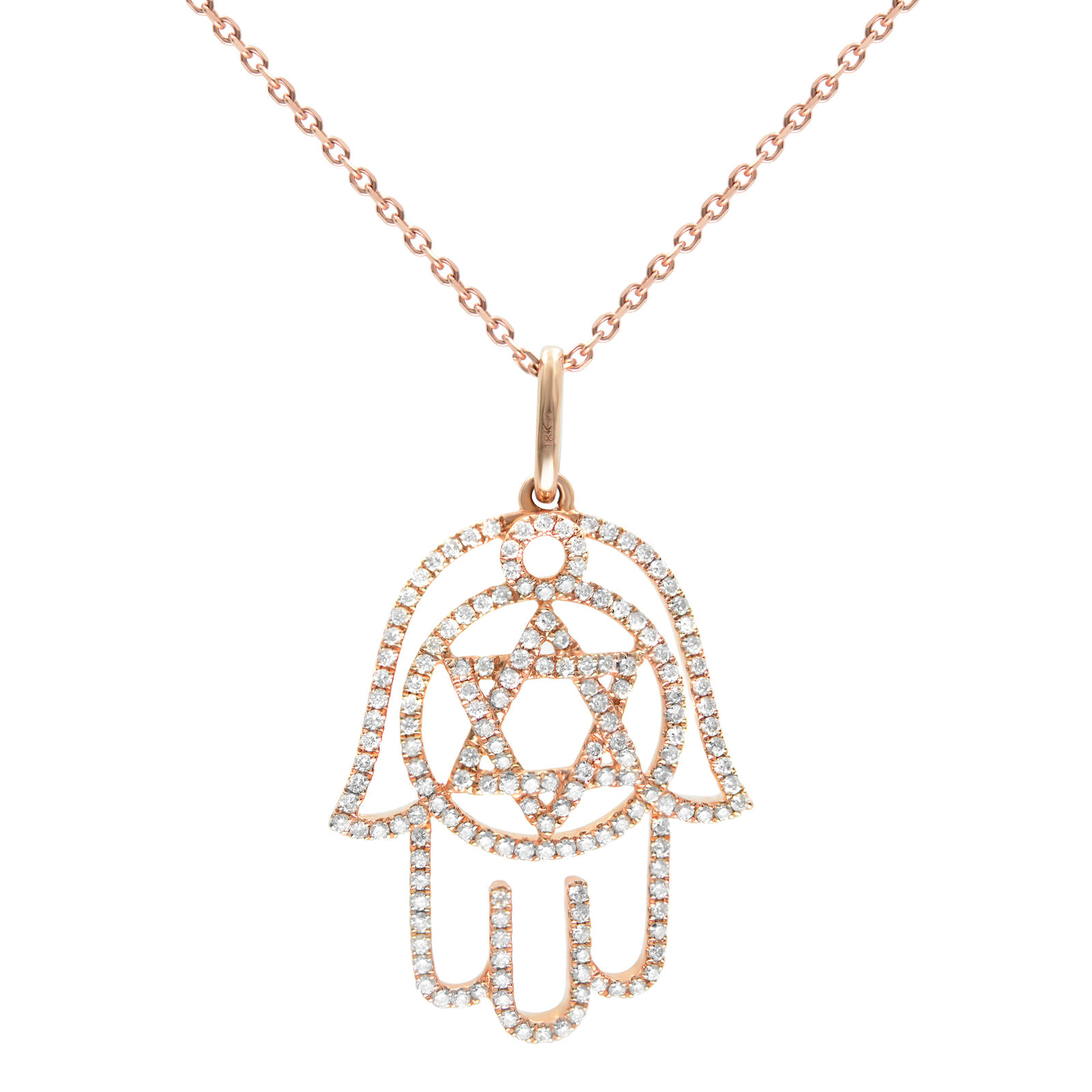 True 18K Rose Gold Diamond Hamsa Ladies Pendant 0.47Cttw
