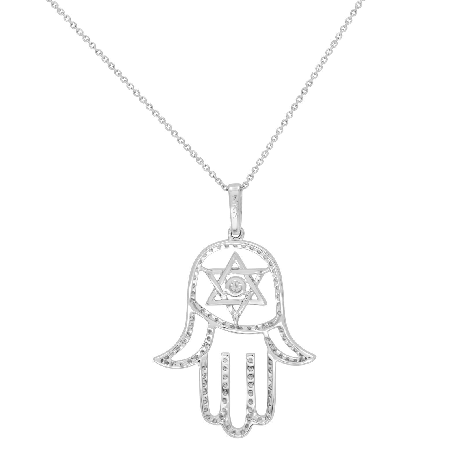 True 14k White Gold Diamond Hamsa Ladies Pendant 0.65cttw