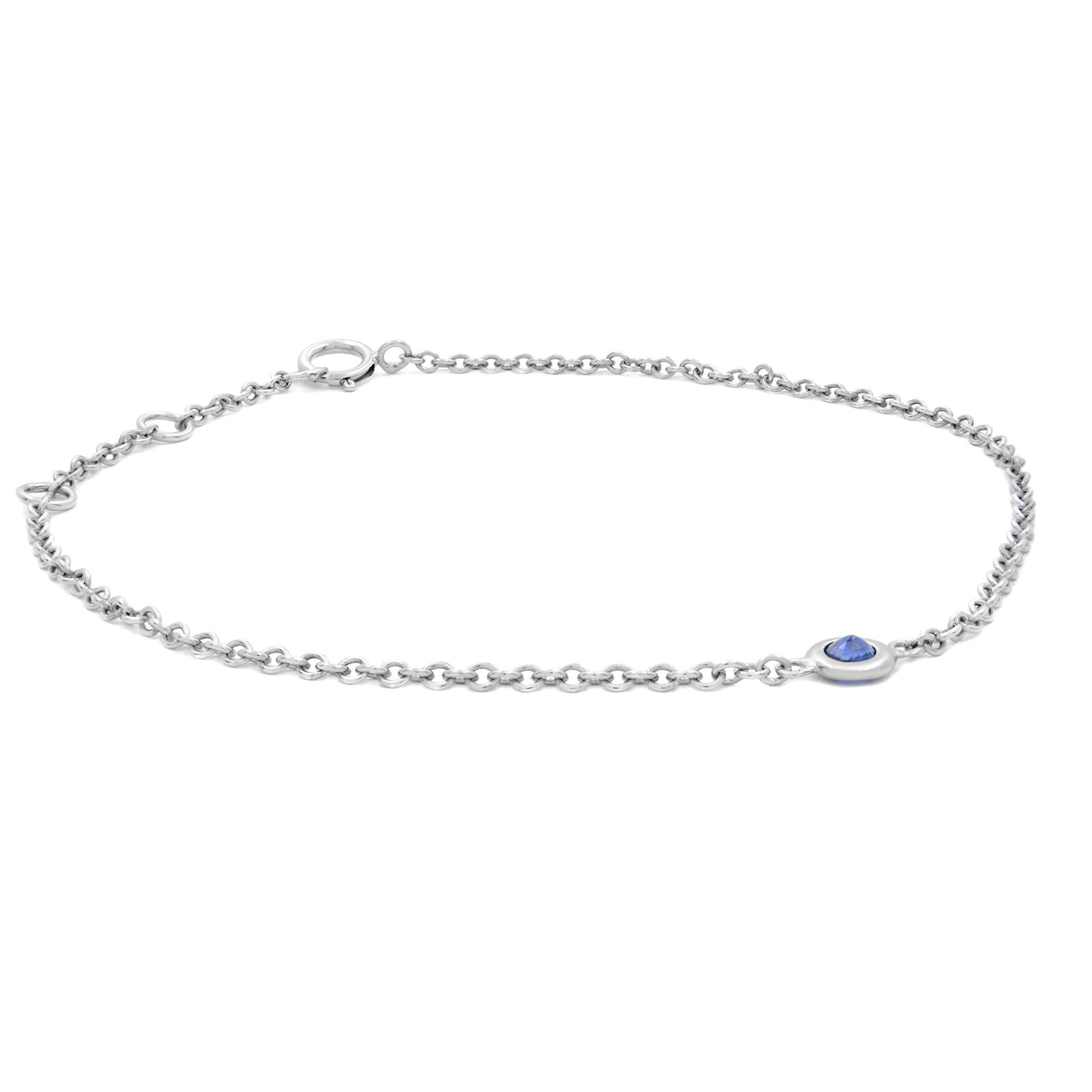 True 14k White Gold Single Bezel Blue Sapphire Ladies Bracelet