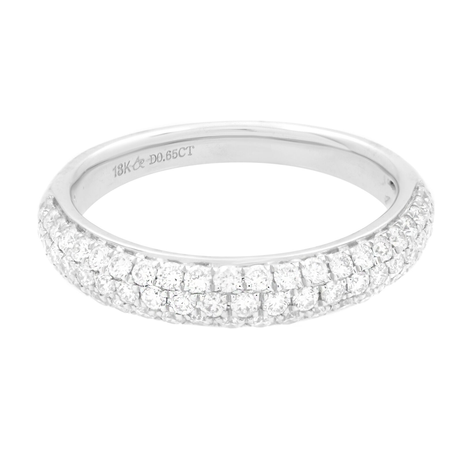 True 18K White Gold Pave Diamond Wedding Band Ring Size 7 0.65 cttw