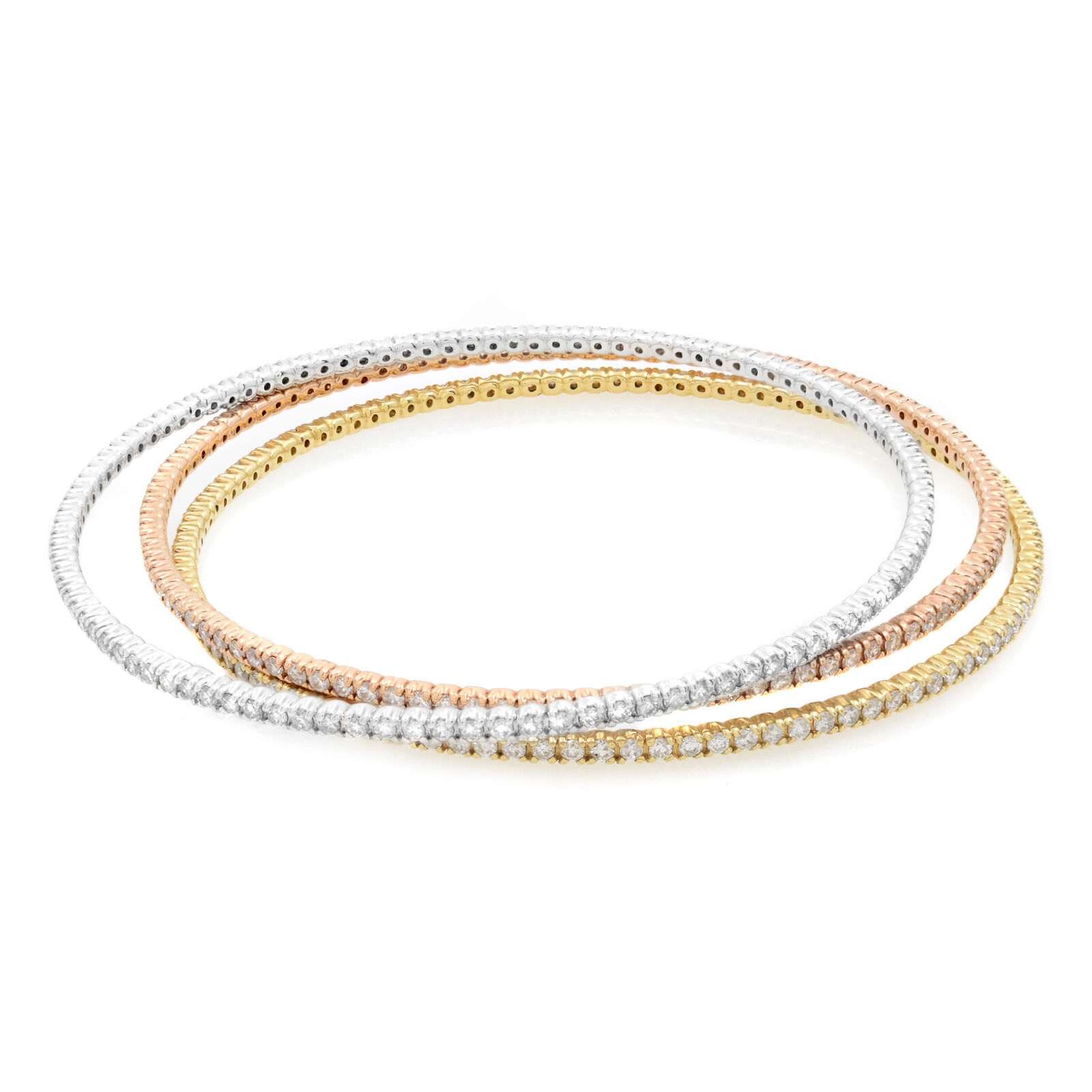 True 14K Tri Color Gold Diamond Ladies Bangle Bracelet 6.04cttw